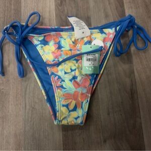 Floral Tie Side Bikini Bottoms Womens Medium Blue Tropical NWT Hygiene‎ Liner